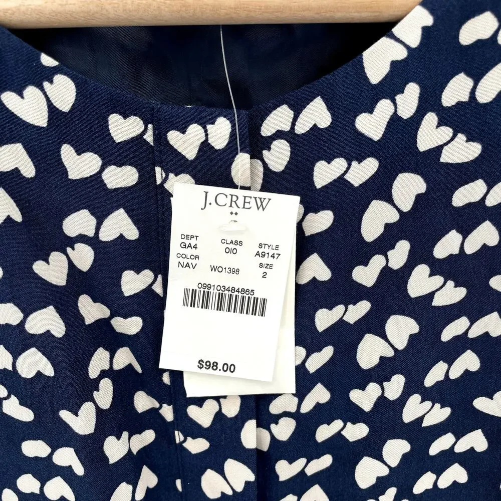 J. Crew NWT Scattered Heart Navy Split Neck Dress // 2
